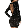 Women's Sheath Casual O-Neck Sequin Sparkle Glitzy Glam Sequin Long Sleeve Flapper Party Club Dress