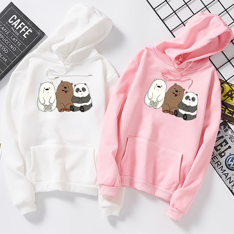 Anime We Bare Bears Printed Hoodie Plus Velvet Sweatshirts Coat Unisex Long Sleeve for Autumn Winter Streetwear Pullovers Mujer