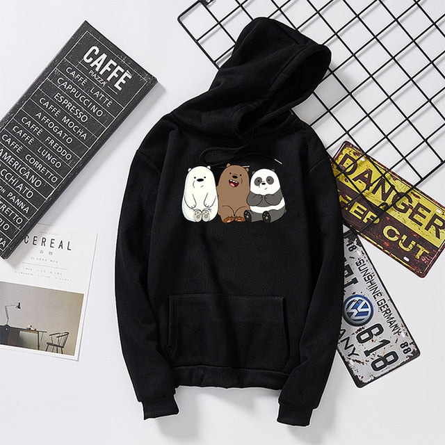 Anime We Bare Bears Printed Hoodie Plus Velvet Sweatshirts Coat Unisex Long Sleeve for Autumn Winter Streetwear Pullovers Mujer