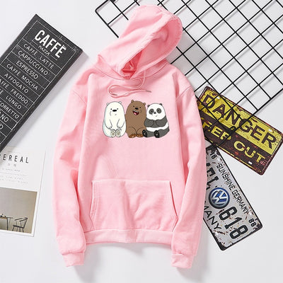 Anime We Bare Bears Printed Hoodie Plus Velvet Sweatshirts Coat Unisex Long Sleeve for Autumn Winter Streetwear Pullovers Mujer