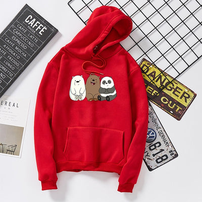 Anime We Bare Bears Printed Hoodie Plus Velvet Sweatshirts Coat Unisex Long Sleeve for Autumn Winter Streetwear Pullovers Mujer