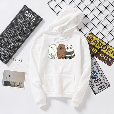 Anime We Bare Bears Printed Hoodie Plus Velvet Sweatshirts Coat Unisex Long Sleeve for Autumn Winter Streetwear Pullovers Mujer