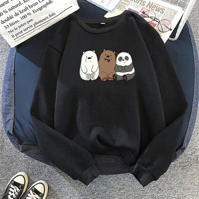 Anime We Bare Bears Printed Hoodie Plus Velvet Sweatshirts Coat Unisex Long Sleeve for Autumn Winter Streetwear Pullovers Mujer