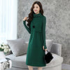 Ladies Winter Wool Dresses 2019 Autumn Casual Long Turtleneck Cashmere Knitted Sweater Dress Women Elegant Woolen Dress Plus Siz