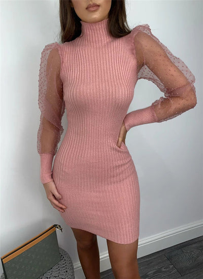 Fashion Women Bodycon Mini Dess Elegant Mesh Sheer Long Sleeve Slim Stretch Ladies Dresses Party Club Dames Vestidos Streetwear